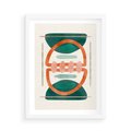 Plakat w ramie 50x70 - Oryginalny obraz abstrakcyjny w nowoczesnym stylu. Geometryczne akwarelowe kształty w intensywnych odcieniach zieleni i pomarańczu. Doskonała dekoracja dla miłośników sztuki. - abstrakcyjny obraz, sztuka nowoczesna - rama biała