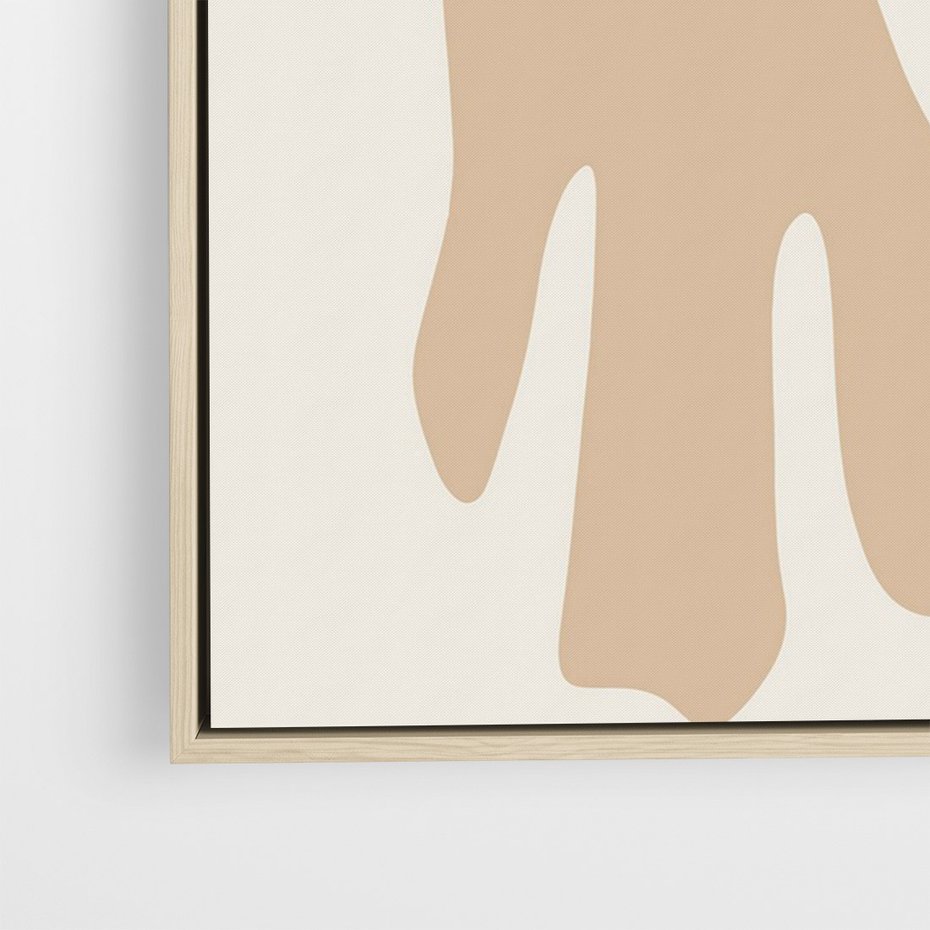 Obraz w ramie 70x100 - Eksploracja Abstrakcji - beżowa absrakcyjna kompozycja, czarny akcent - rama drewno