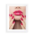 Plakat w ramie 50x70 - Wyrażenie Piękna - paznokcie, usta - rama biała