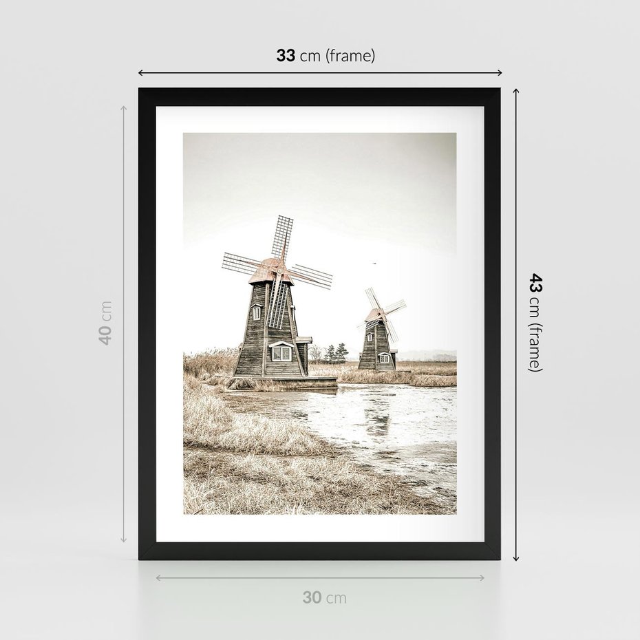 Plakat w ramie 30x40 - Wiejskie Młyny: Rustykalna Fotografia - młyny, rustykalna fotografia - rama czarna