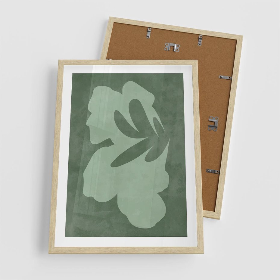 Plakat w ramie 50x70 - Kształty Zieleni - abstrakcyjny kształt, zielony plakat - rama drewno