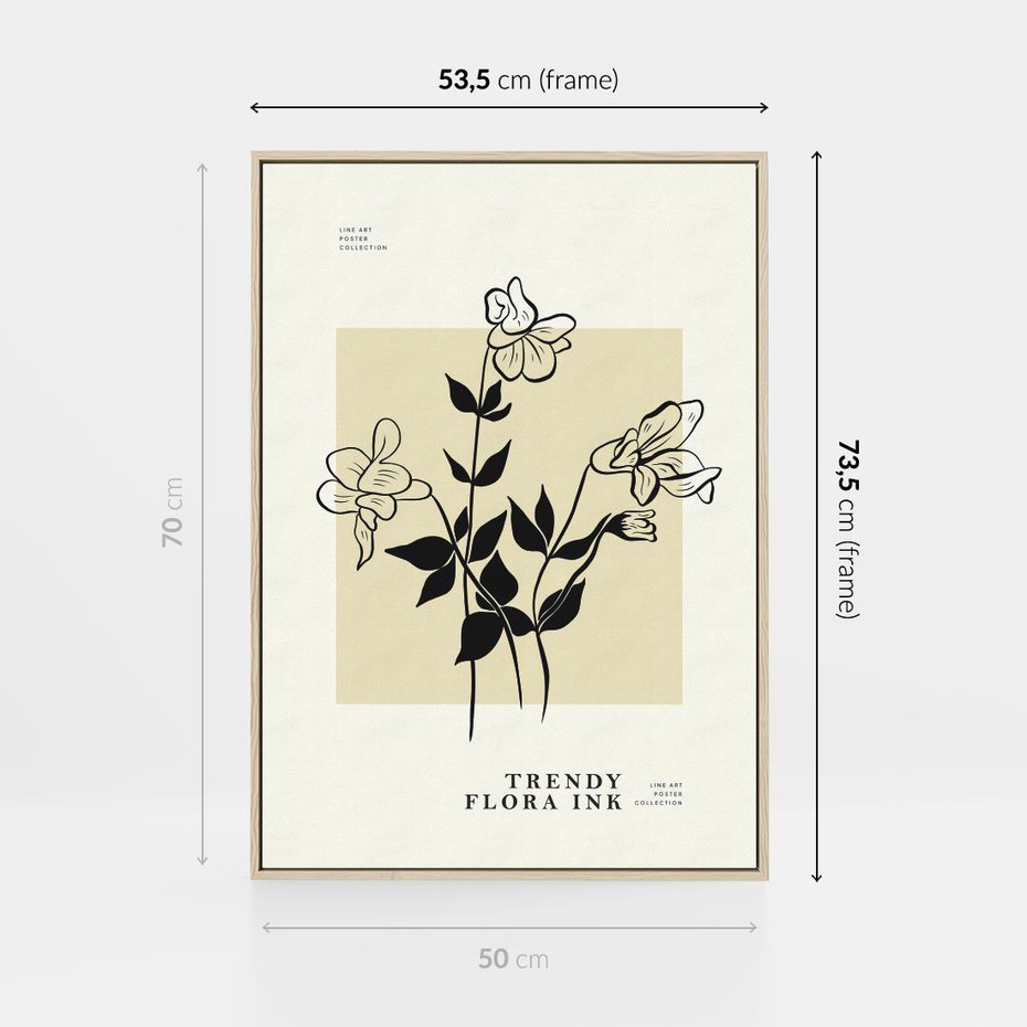 Obraz w ramie 50x70 - Malowane szkicowe tęsknoty - kwiaty, typografia - rama drewno