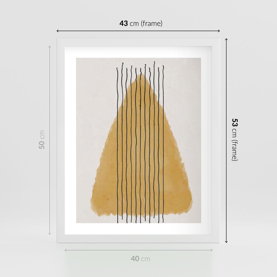 Plakat w ramie 40x50 - Migocące Impulsy - abstrakcyjna akwarelowa plama, nieregularne kreski - rama biała