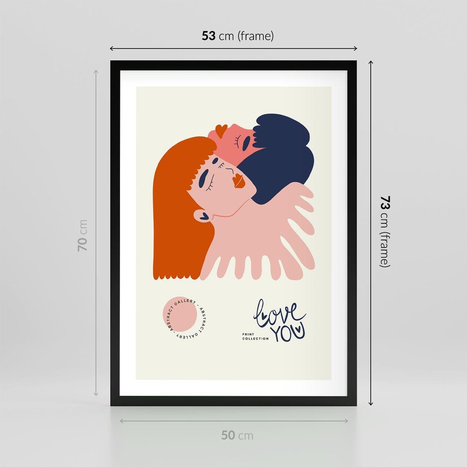 Plakat w ramie 50x70 - Rondo melancholii - para zakochanych, graficzny obraz - rama czarna