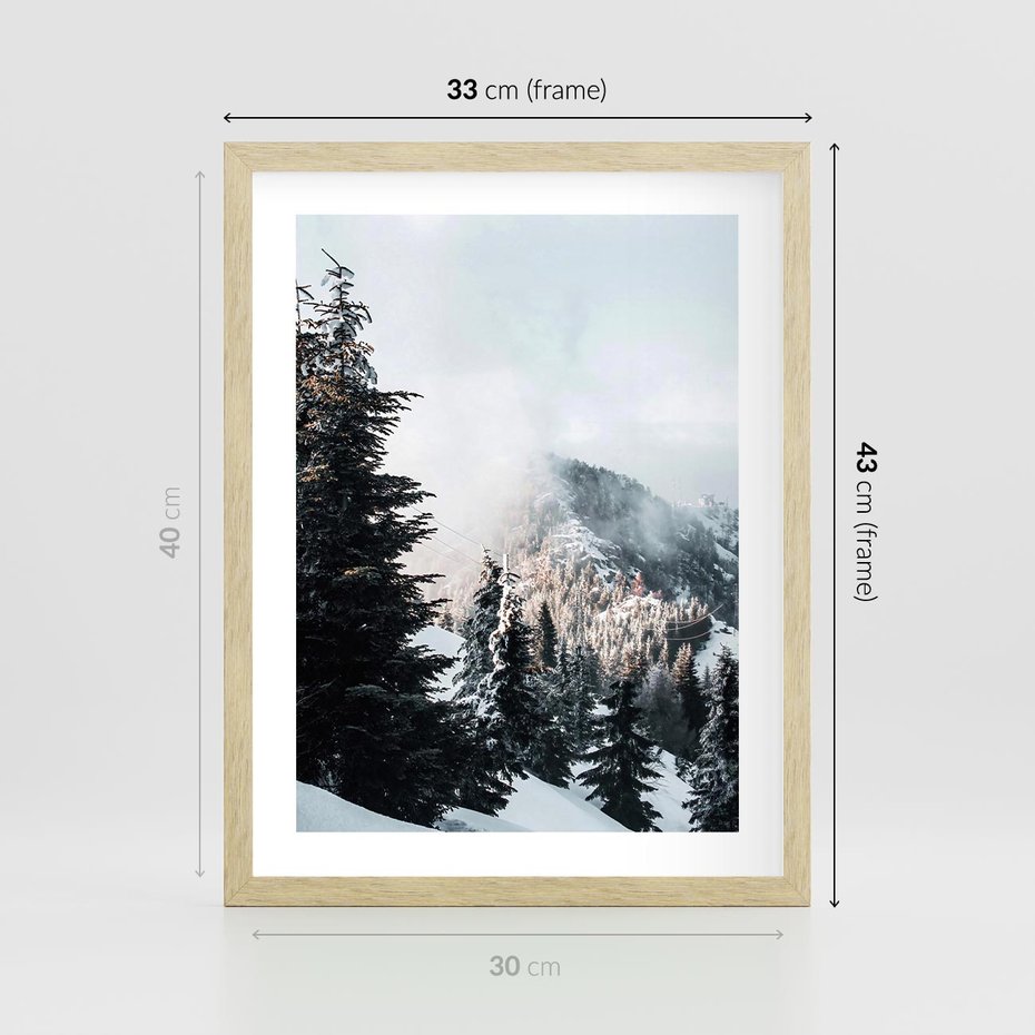Plakat w ramie 30x40 - Góry, Las i Śnieg na Obrazie - góry, las - rama drewno