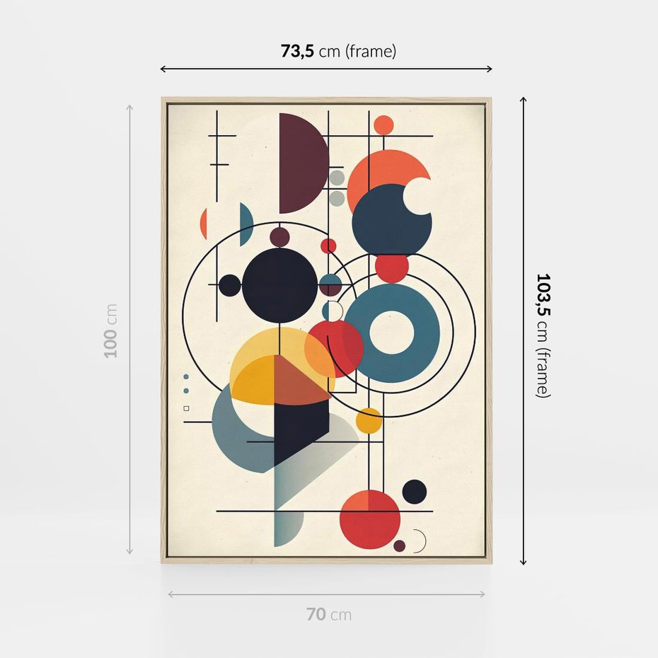 Obraz w ramie 70x100 - Rozbijające Barwne Granice - abstrakcyjna geometryczna kompozycja, koła linie - rama drewno