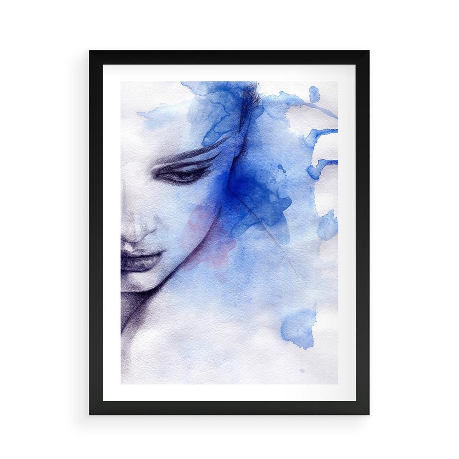 Plakat w ramie 50x70 - Graficzna magia kobiecej twarzy - grafika, kobieta - rama czarna