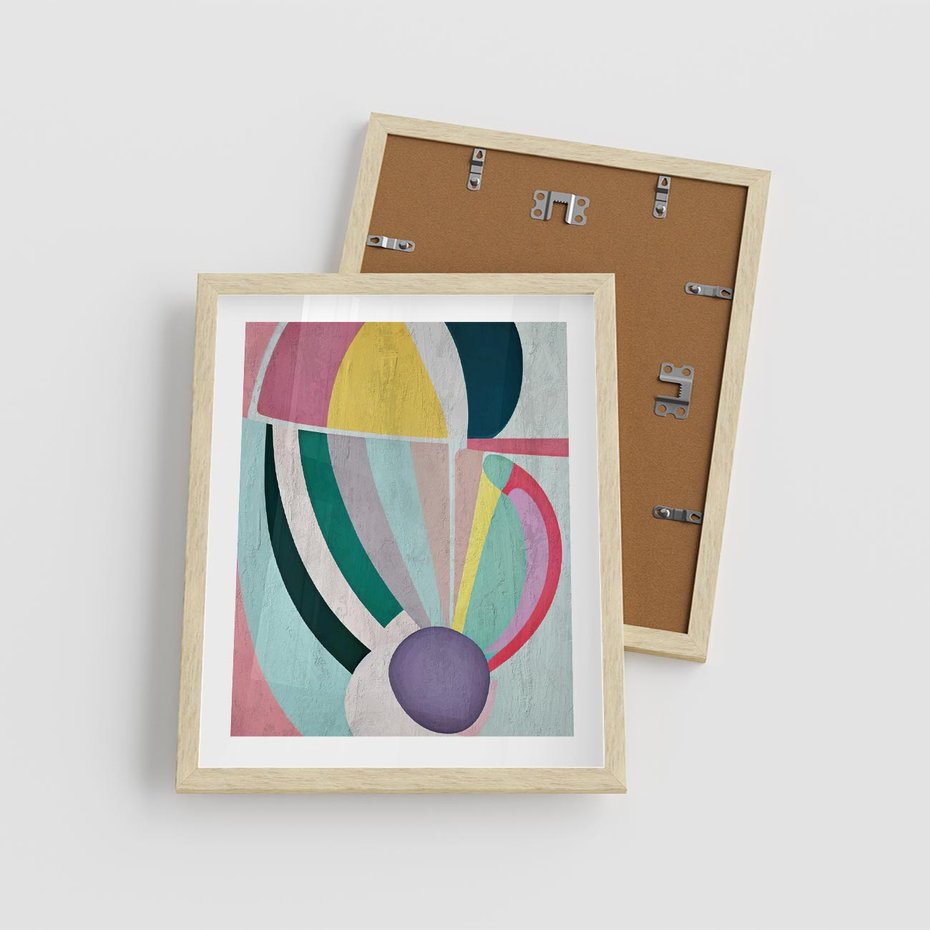 Plakat w ramie 40x50 - Podróżne Echa Przestrzeni - abstrakcyjne dziwne kształty, olejny obraz - rama drewno