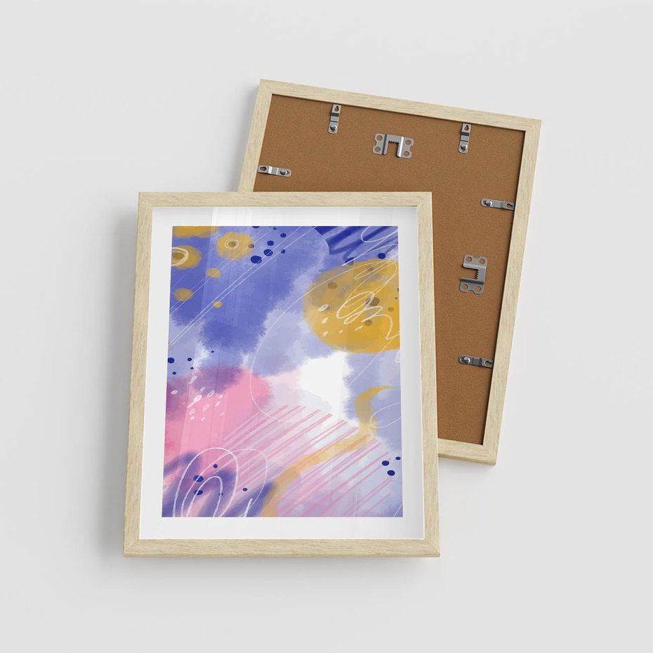 Plakat w ramie 40x50 - Rozbijające Plamy - abstrakcyjny plakat, pastelowe kolory - rama drewno