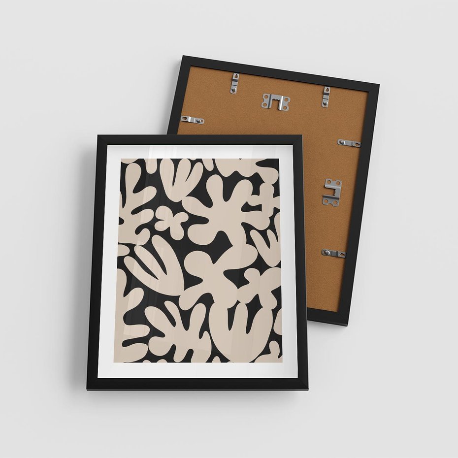 Plakat w ramie 40x50 - Księga Ukrytych Widoków - abstrakcyjne czarno białe formy, minimalizm - rama czarna