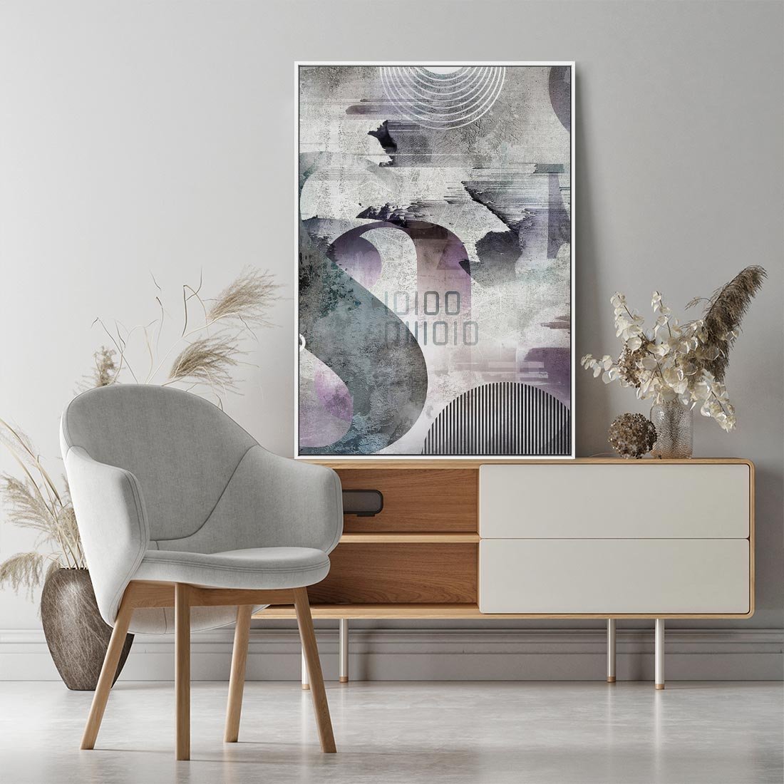 Obraz w ramie 80x120 - Nocne opowieści w barwach - typografia, abstrakcja - rama biała