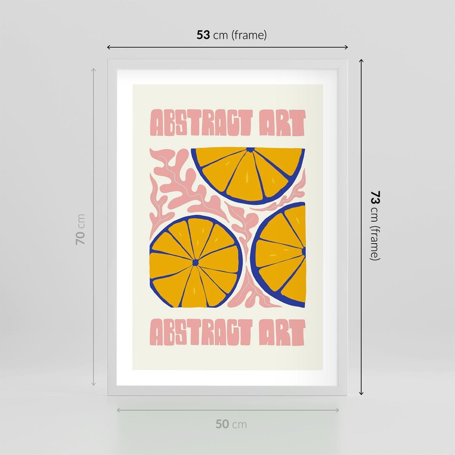 Plakat w ramie 50x70 - Podróżne Wizje - typografia, cytryny - rama biała