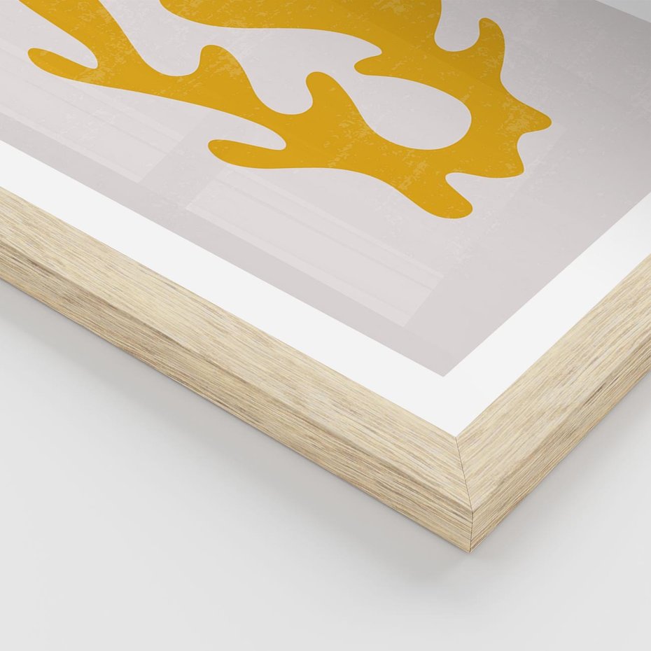 Plakat w ramie 30x40 - Abstrakcyjna Synergia - abstrakcyjna żółta forma, minimalizm - rama drewno