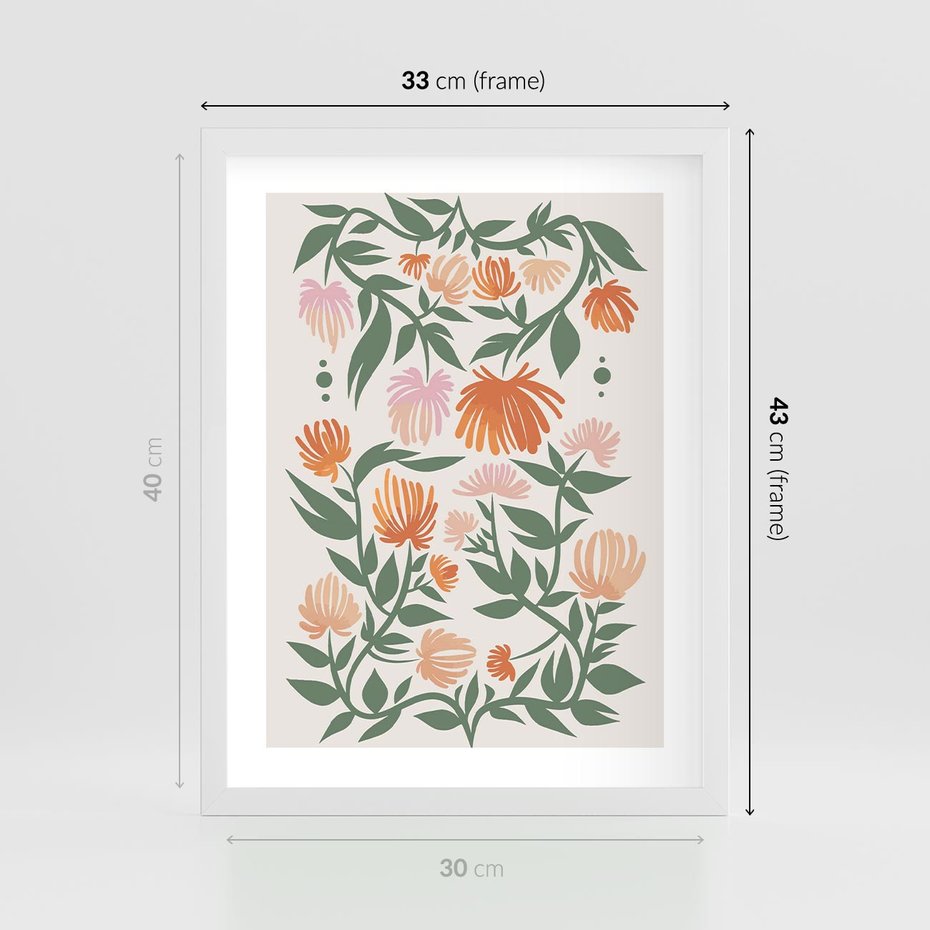 Plakat w ramie 30x40 - Kwiatowe Odbicia - kwiaty polne, plakat - rama biała