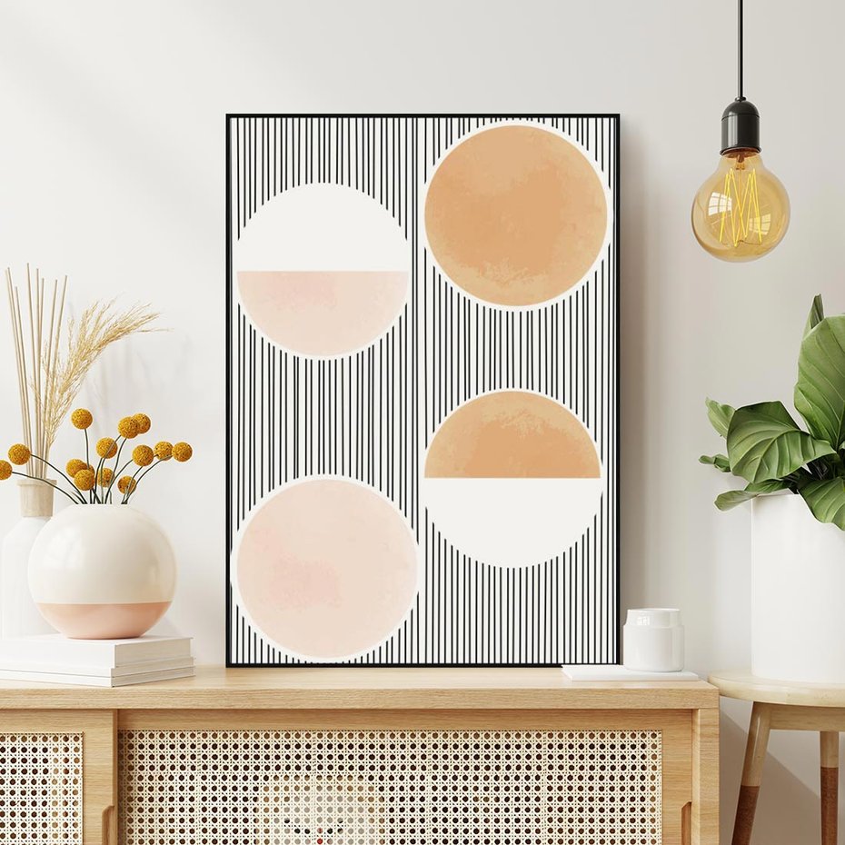 Obraz w ramie 70x100 - Przenikające Kształty - abstrkacyjna nowoczesna sztuka, koła okręgi - rama czarna