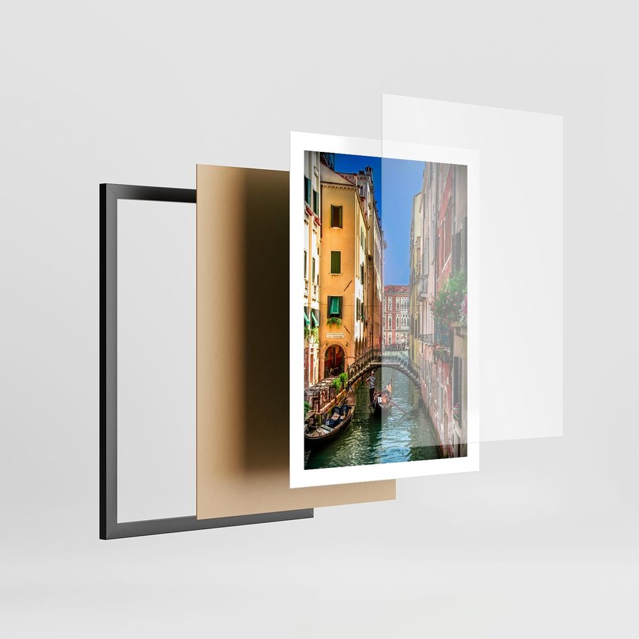 Plakat w ramie 50x70 - Romantyczna Gondola - Wenecja, gondola - rama czarna