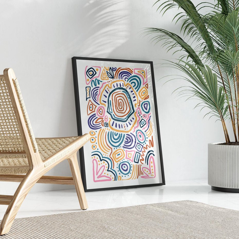 Plakat bez ramy 50x70 - Strukturalne Odbicia Boho - kolorowe etniczne wzory, tęczowe żywe kolory