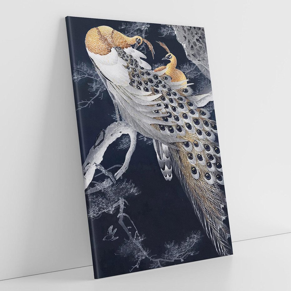 Obraz na płótnie 80x120 - Japońskie Pawie - japońska grafika, pawie