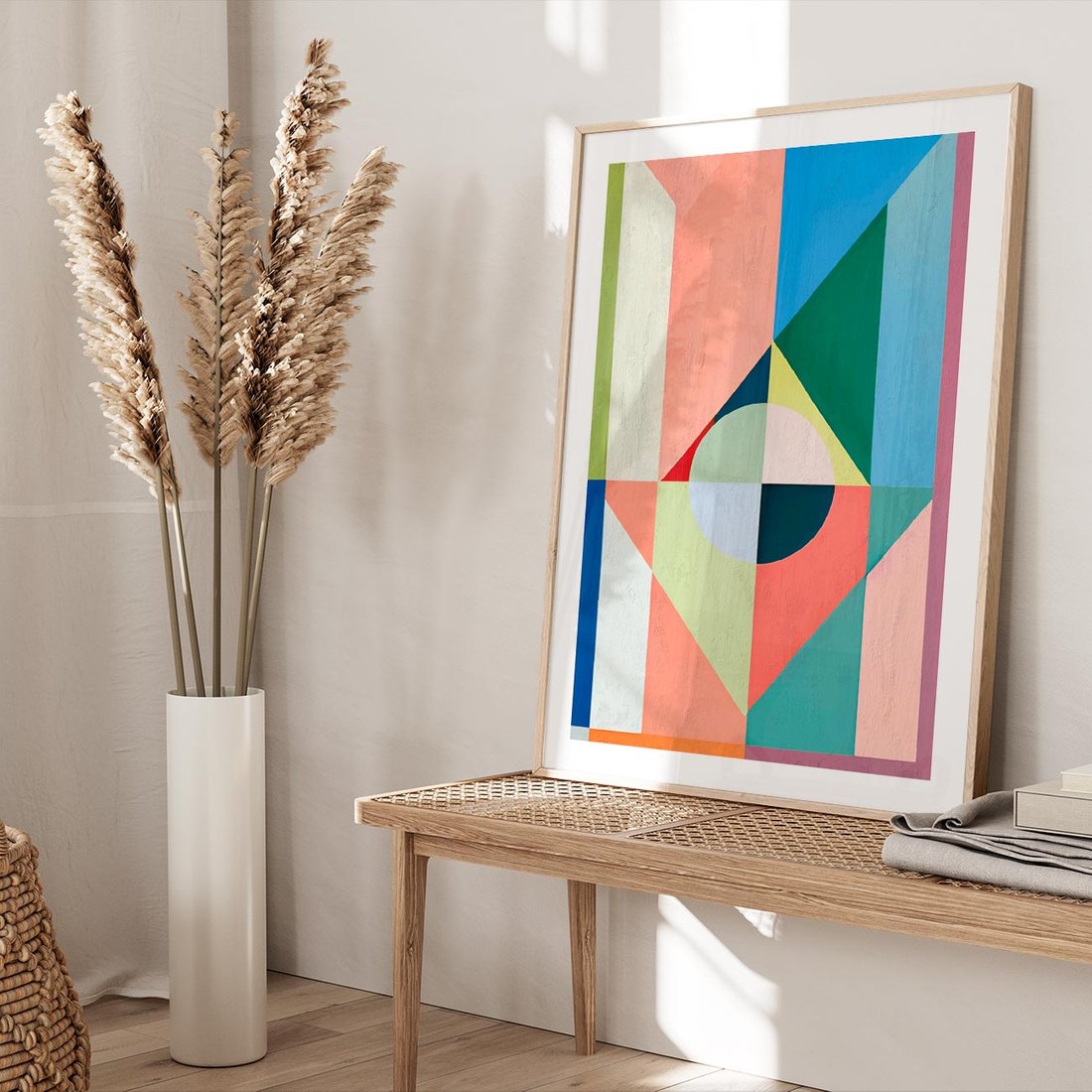 Plakat w ramie 40x50 - Księga Kolorowych Wizji - różne geometryczne formy, koła - rama drewno