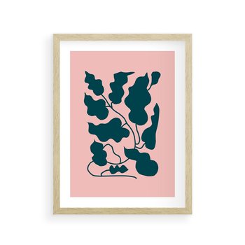 Plakat w ramie 50x70 - Kształty Nieznanego Świata - abstrakcyjne liście, boho styl - rama drewno