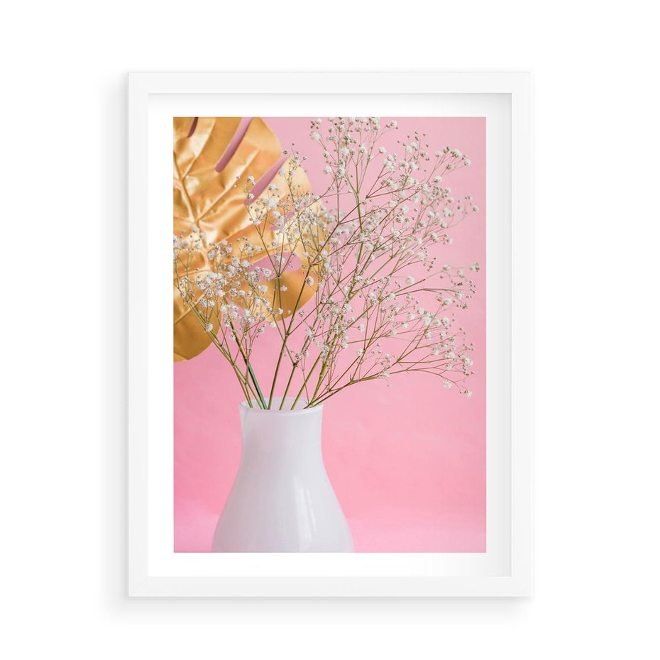 Plakat w ramie 50x70 - Przyjemność Złotej Natury - złote, liście - rama biała