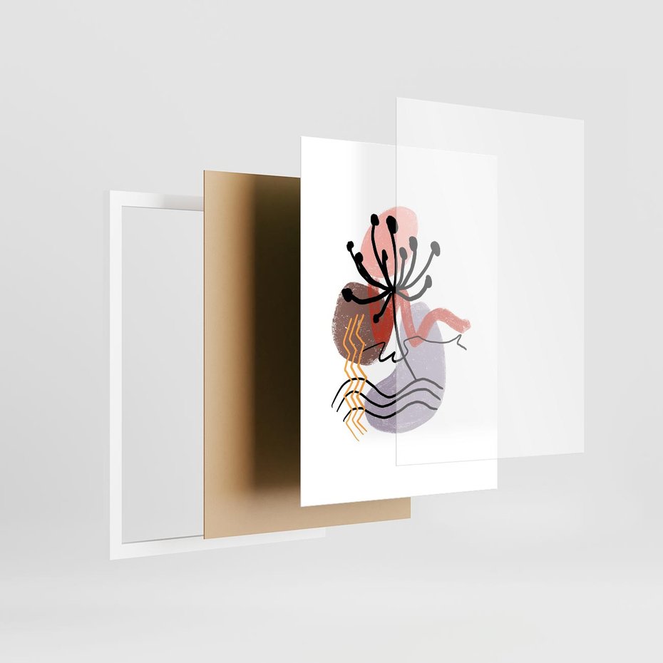 Plakat w ramie 50x70 - Migocące Odsłony - abstrakcyjna sztuka, liść dmuchawiec - rama biała