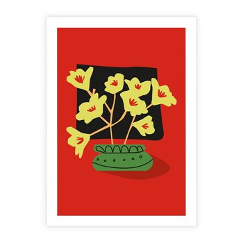 Plakat bez ramy 50x70 - Abstrakcyjne Przenikanie - abstrakcyjne kwiaty, czerwone tło