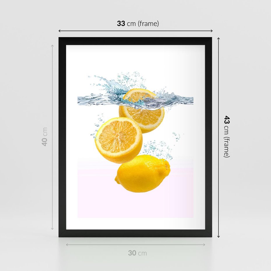 Plakat w ramie 30x40 - Świeże cytryny pełne smaku - cytryny, owoce - rama czarna
