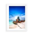 Plakat w ramie 50x70 - Morze na Łodzi - morze, łódź - rama biała