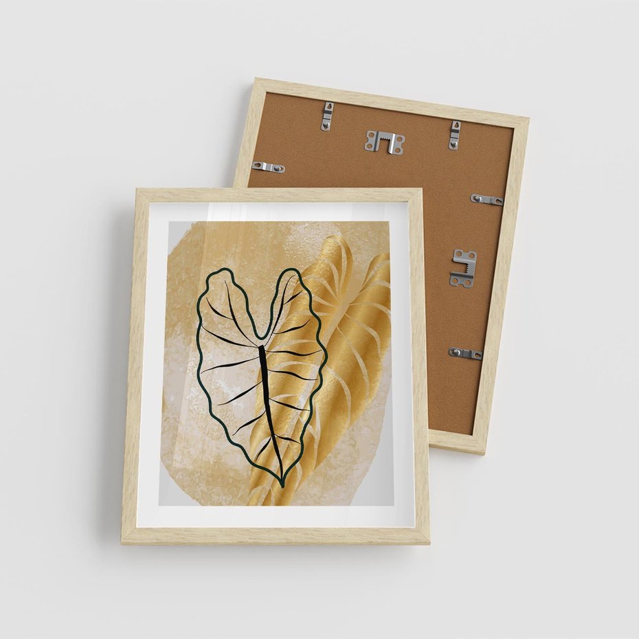 Plakat w ramie 40x50 - Monstera w Złocie - złote liście monstery, grafika - rama drewno