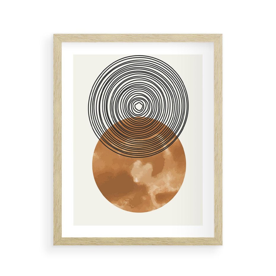 Plakat w ramie 40x50 - Taniec Okręgów - boho obraz, geometria - rama drewno