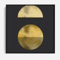 Obraz w ramie 50x50 - Migotliwe Przeniknięcia - złote koła, czarne tło - rama czarna