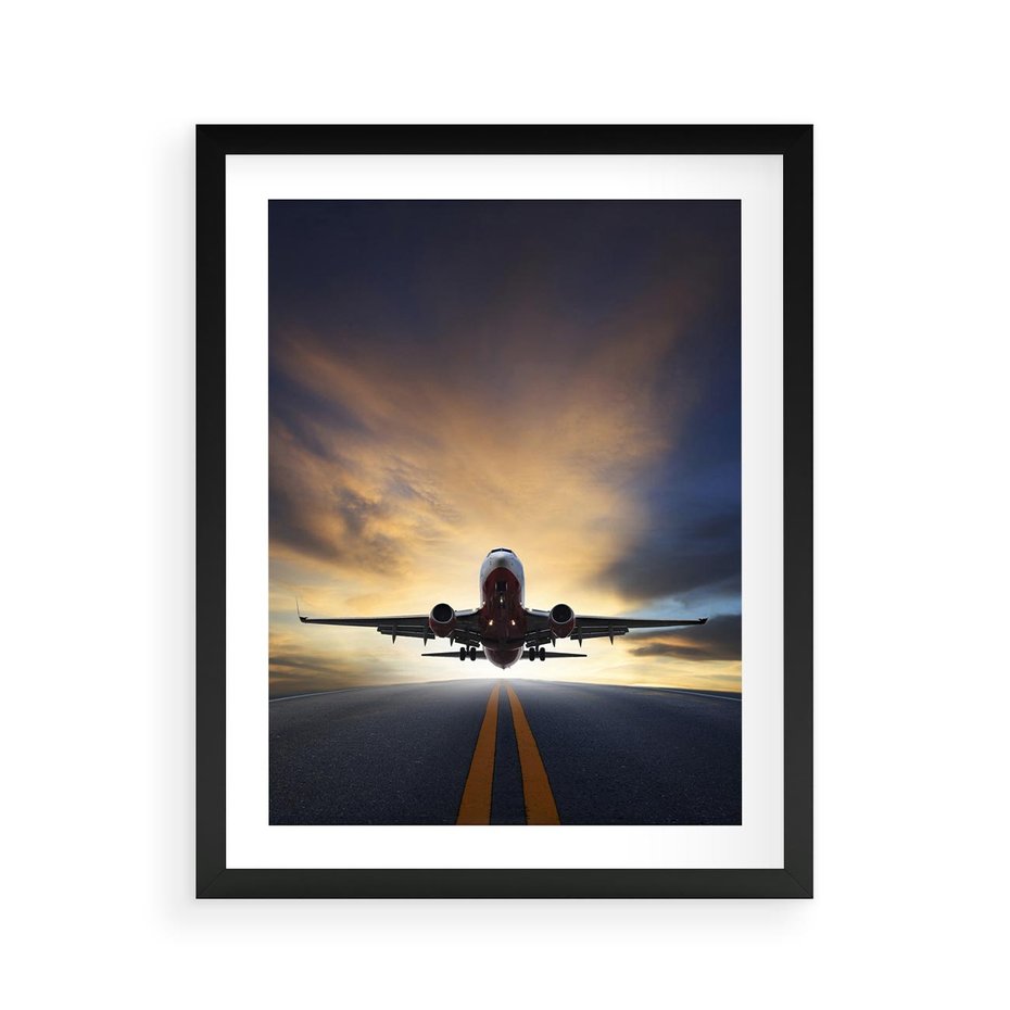 Plakat w ramie 40x50 - Podróż samolotem w pejzaż - samolot, podróż - rama czarna