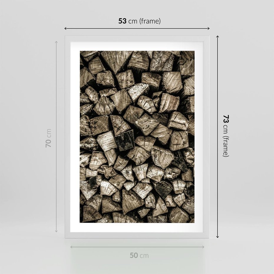 Plakat w ramie 50x70 - Piękno Drewna - belki drewna, drewno - rama biała