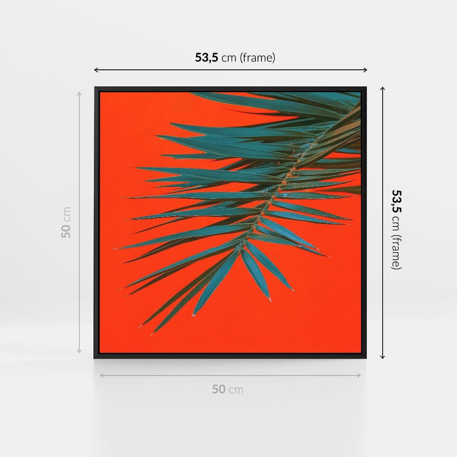 Obraz w ramie 50x50 - Egzotyczny Urok - liście, palma - rama czarna