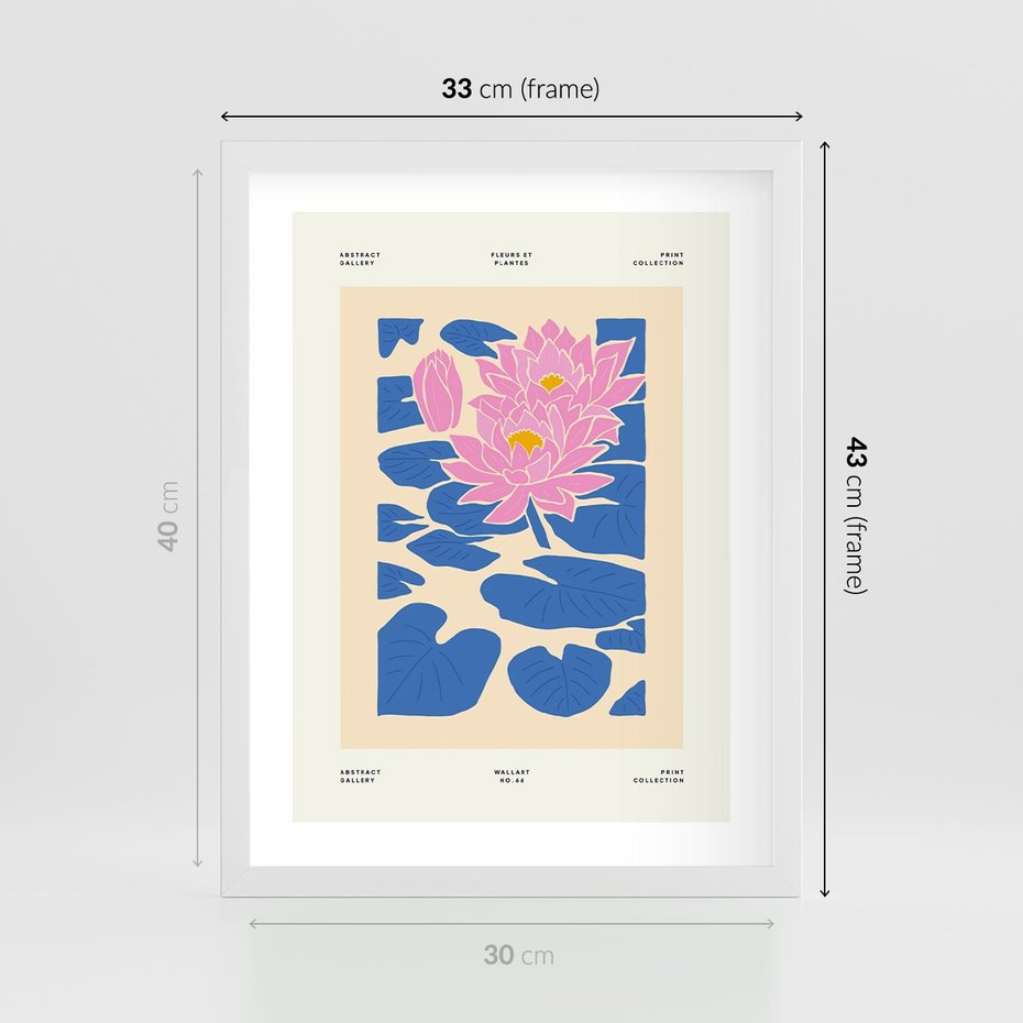 Plakat w ramie 30x40 - Rozświetlone Odbicia - lilie wodne, pastelowe kolory - rama biała