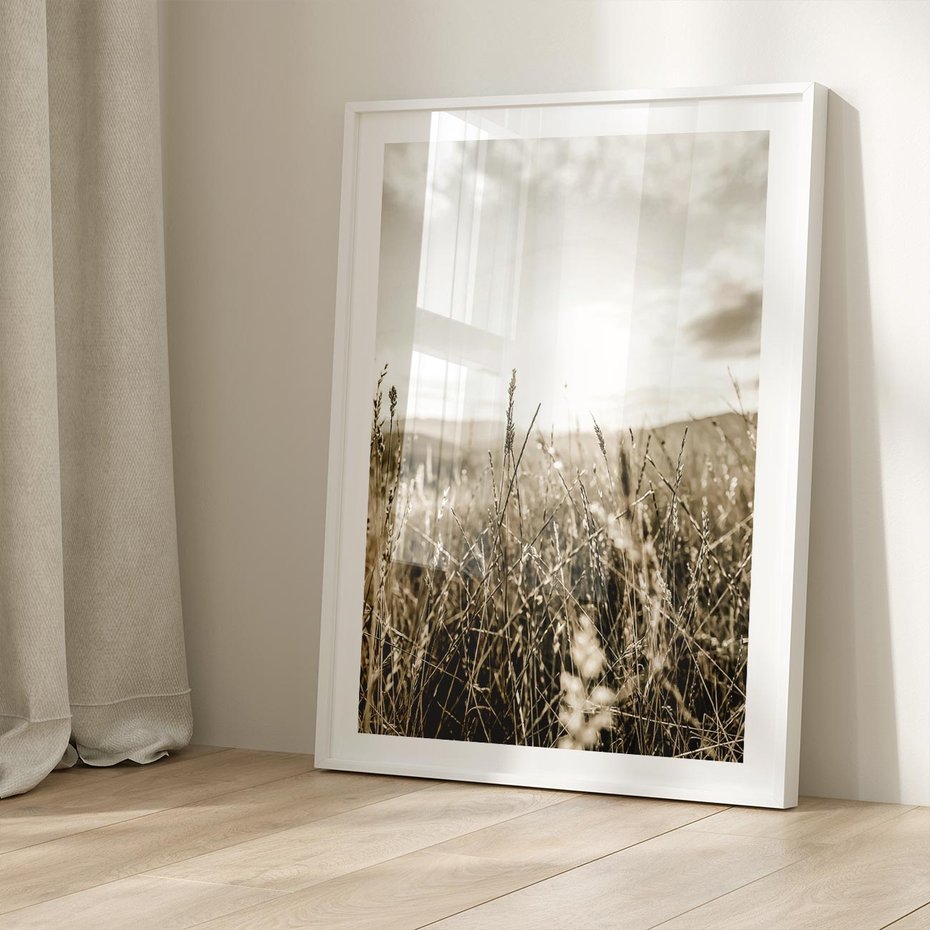 Plakat bez ramy 50x70 - Łąka w Klimacie Sepii - suche trawy, łąka
