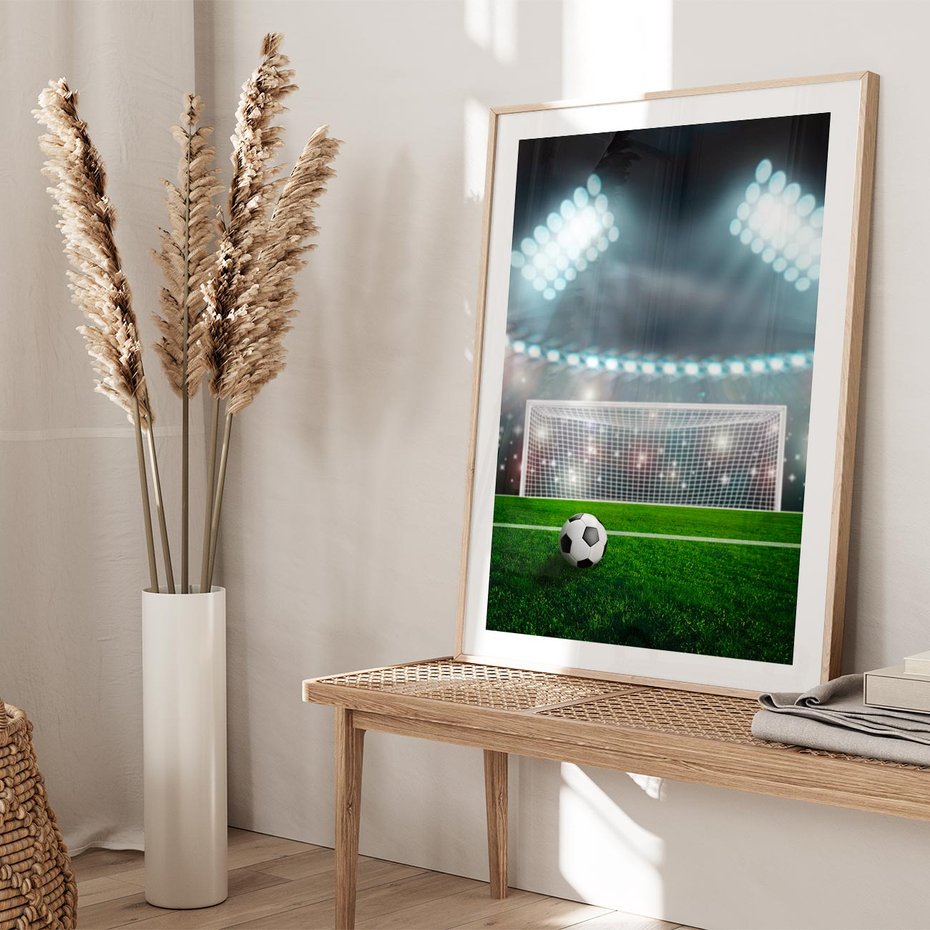 Plakat w ramie 50x70 - Strzał do bramki - piłka, nożna - rama drewno