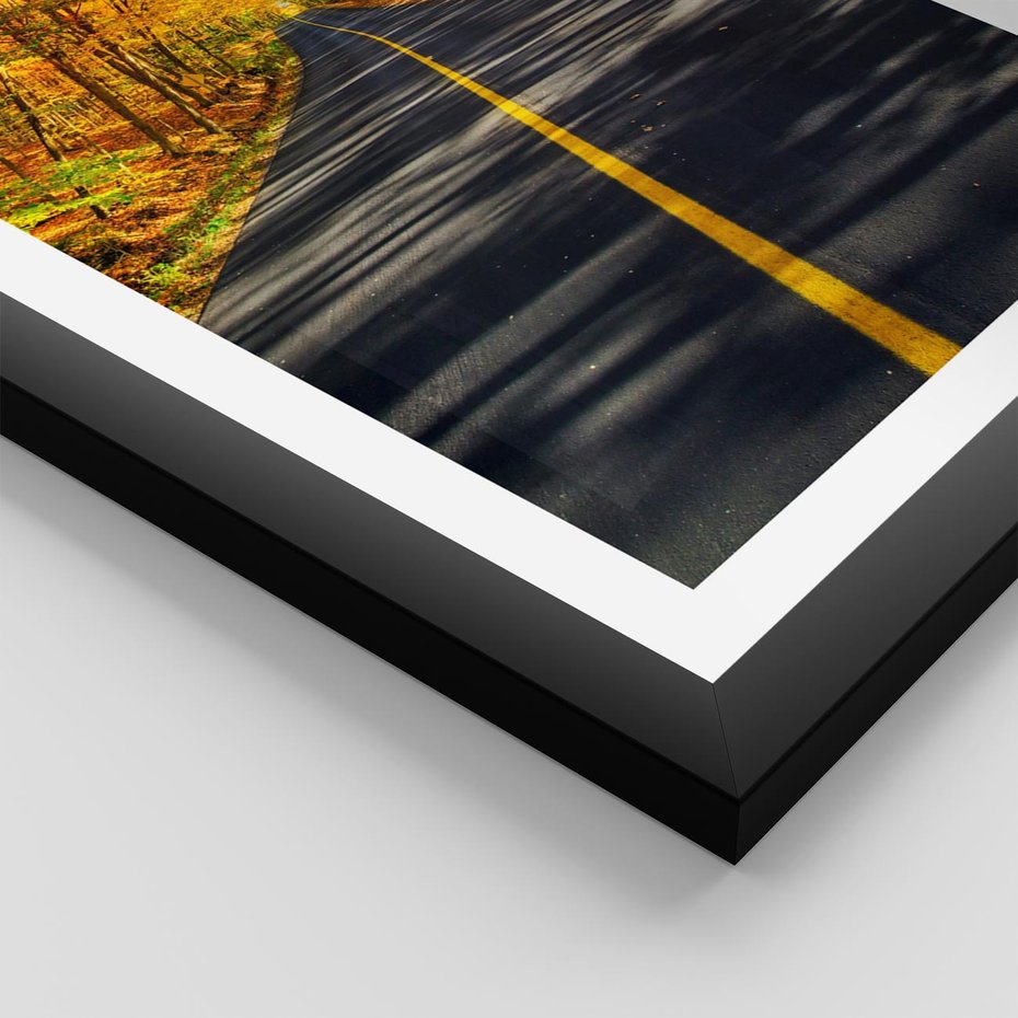 Plakat w ramie 50x70 - Droga przez jesienny las - droga, las - rama czarna
