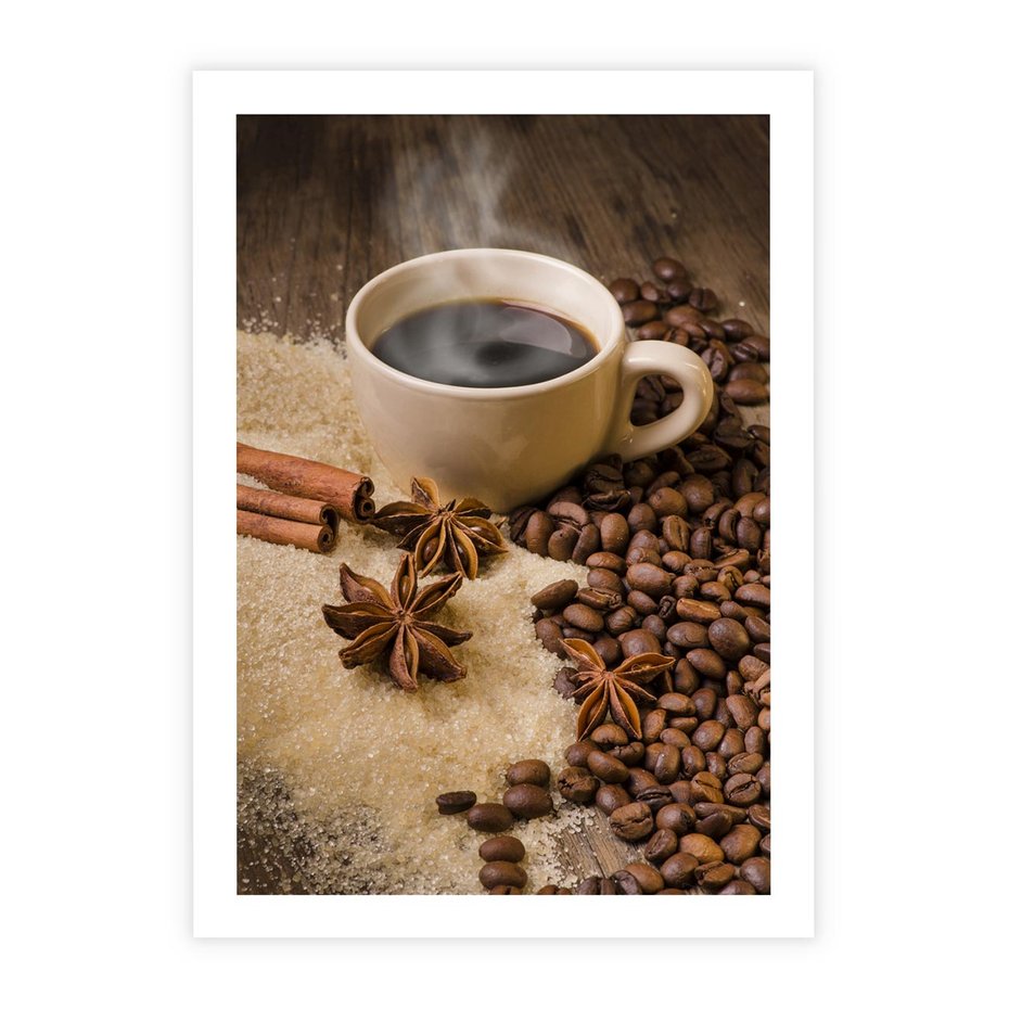 Plakat bez ramy 21x30 - Kawowa filiżanka pełna aromatu - kawa, filiżanka