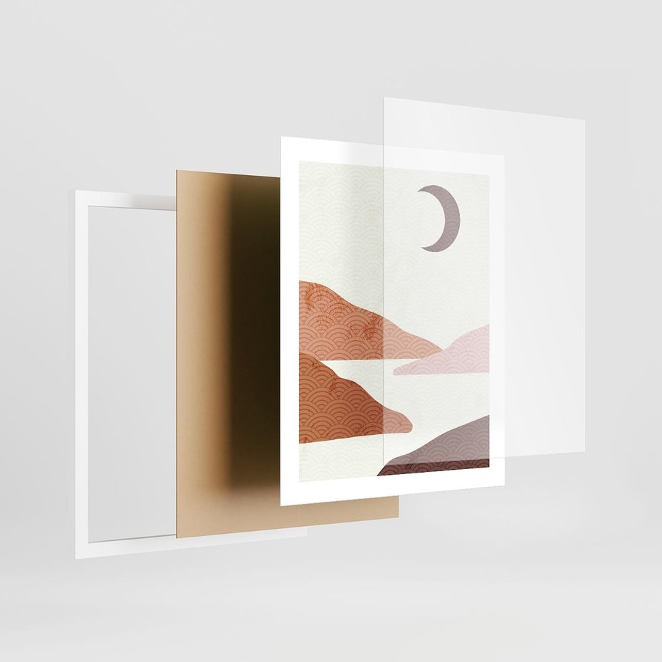 Plakat w ramie 40x50 - Księżycowa Refleksja - nowoczesna sztuka, góry - rama biała