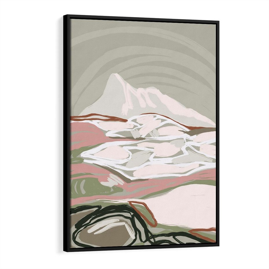 Obraz w ramie 50x70 - Szarawe Wzgórza - pastelowy krajobraz, nowoczesny plakat - rama czarna