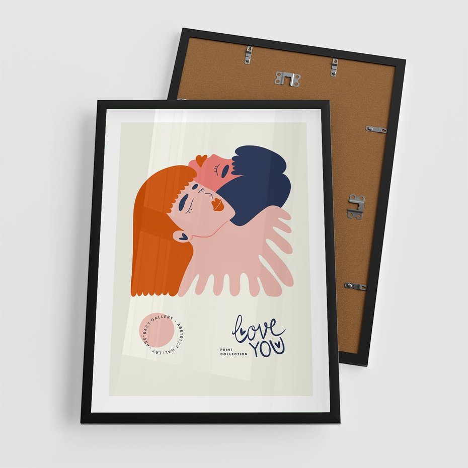 Plakat w ramie 50x70 - Rondo melancholii - para zakochanych, graficzny obraz - rama czarna