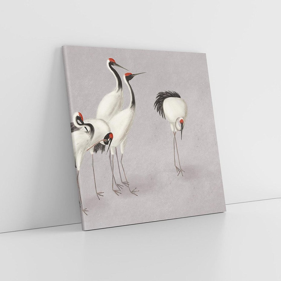 Obraz na płótnie 80x80 - Spojrzenie wstecz w pędzlu - szkic rysunek, japońskie żurawie