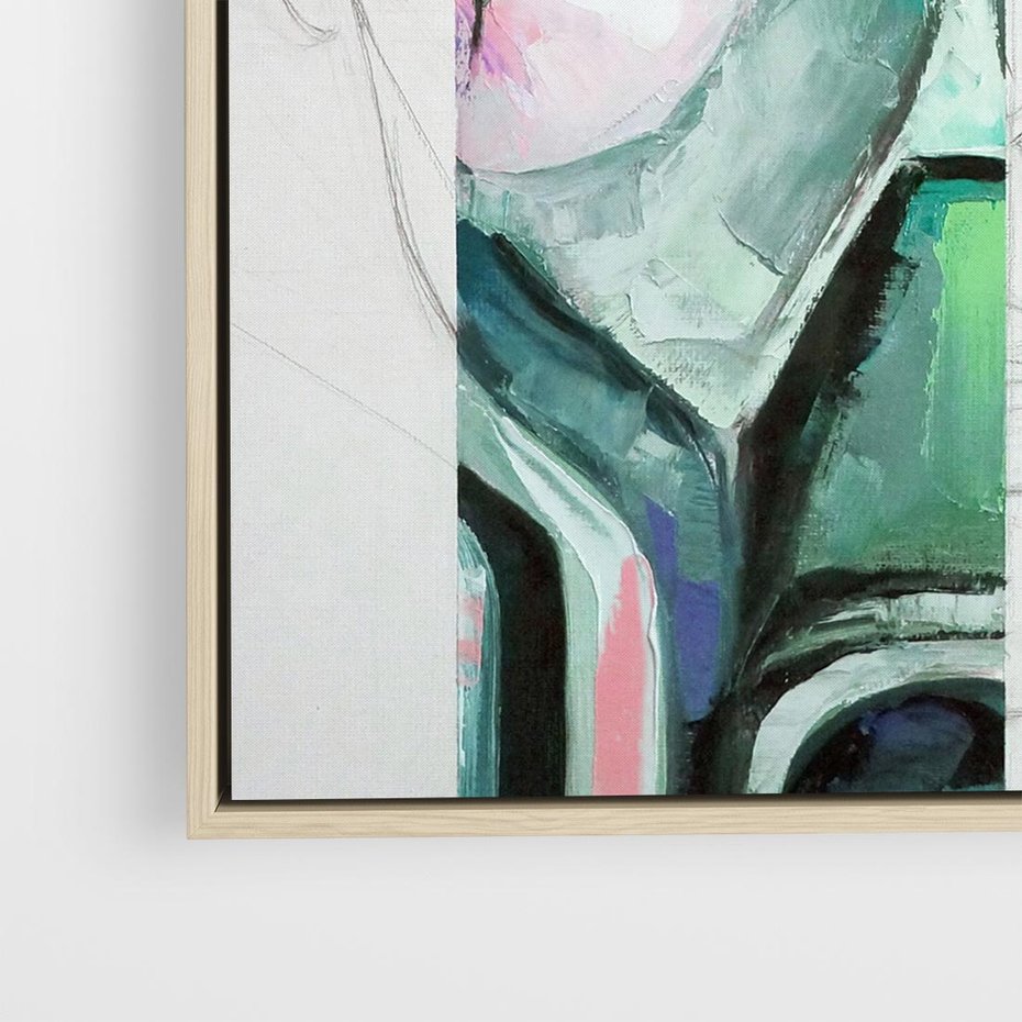 Obraz w ramie 50x50 - Niezakończona Piękność - abstrakcyjny obraz olejny, portret kobiety - rama drewno