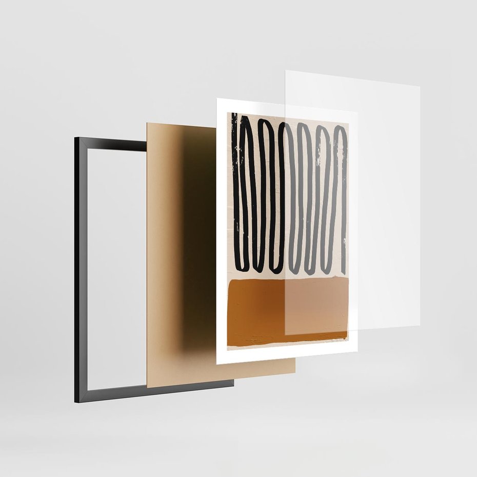 Plakat w ramie 50x70 - Boho Impulsy Kreatywności - abstrakcyjny plakat, brąz - rama czarna