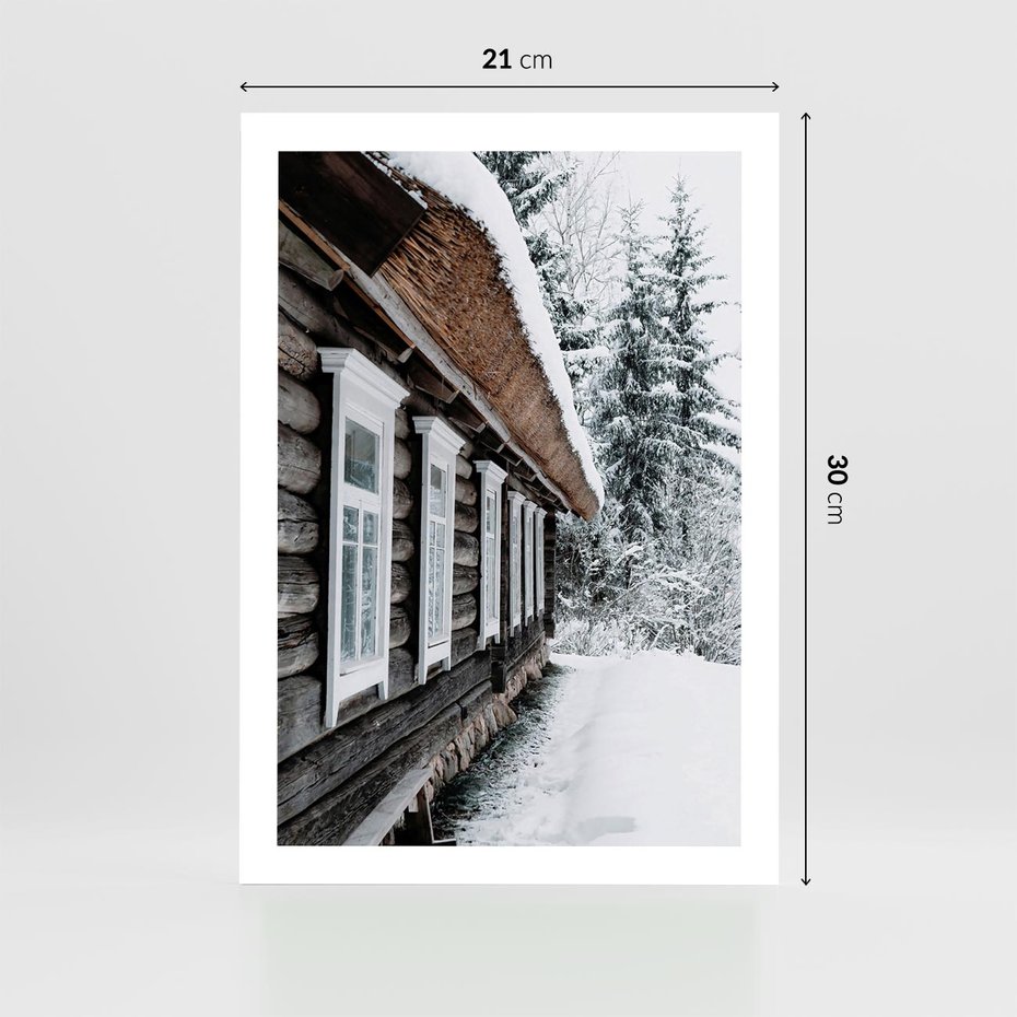 Plakat bez ramy 21x30 - Cicha Zima - zima, domek w górach
