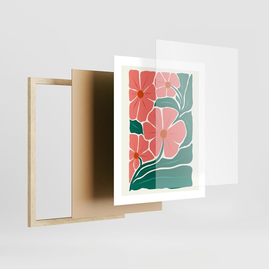 Plakat w ramie 40x50 - Energiczne Opowieści - kwiaty, sztuka nowoczesna - rama drewno