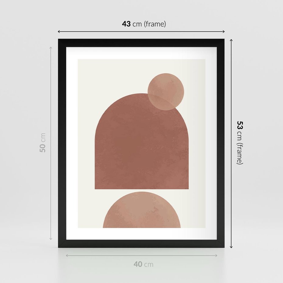 Plakat w ramie 40x50 - Rozkwitające Odbicia - abstrakcyjne geometryczne kształty, odcienie brązu i beżu - rama czarna