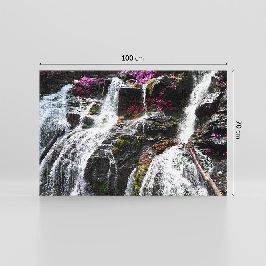 Obraz na płótnie 100x70 - Wodospad wśród majestatycznych gór - wodospad, góry